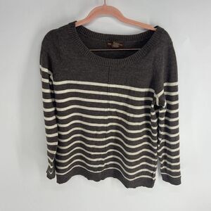 Holly Robinson Peete brown white stripe scoop neck knit wool sweater women s
